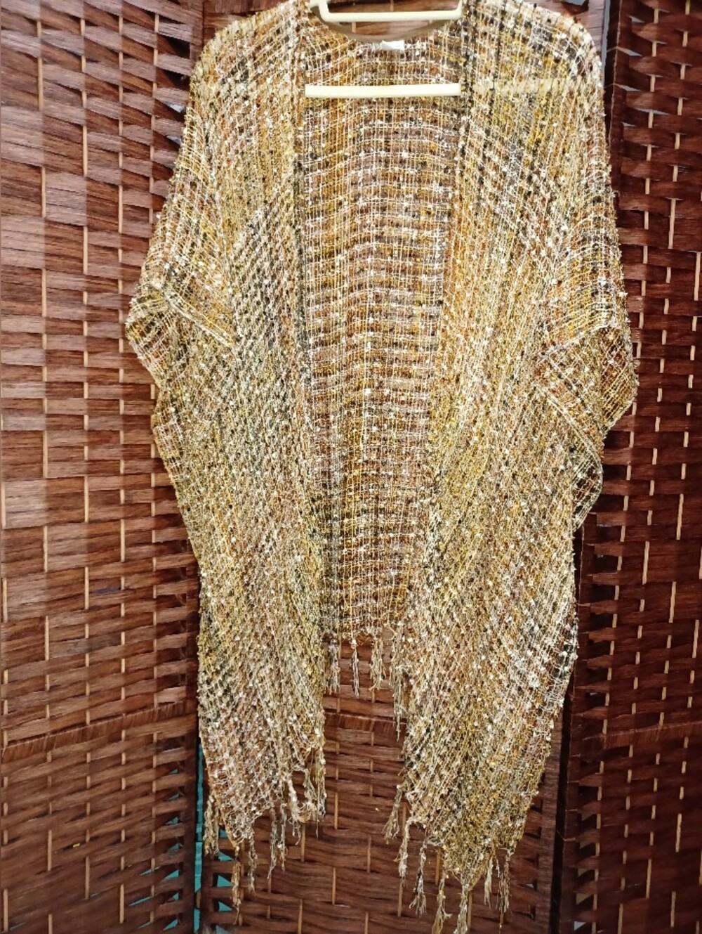 Handwoven Gold Metallic Open-Front Shawl - Brand